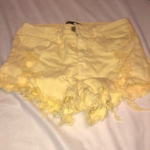 Women Yellow High Wait Ripped Shorts